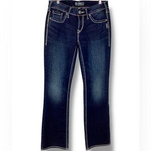 Silver Aiko Bootcut Jeans Long Tall Dark Wash 32L contrast stitch western